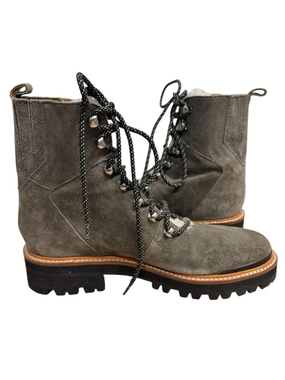 Marc Fisher LTD Izzie Shearling Suede Combat Boots Womens Size 10 Gray Lug